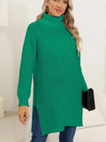 Slit Turtleneck Long Sleeve Sweater - Trendsi - Flyclothing LLC