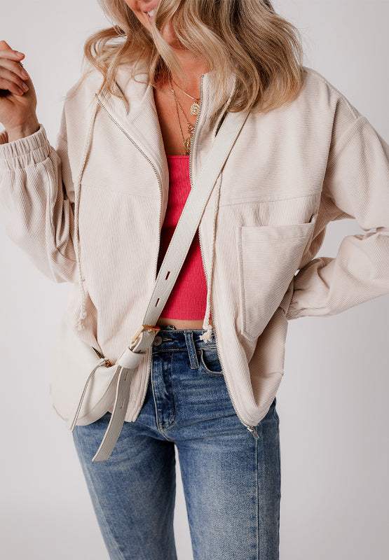 Pocketed Zip Up Long Sleeve Hooded Jacket - Trendsi - Flyclothing LLC