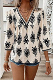Printed V-Neck Three-Quarter Sleeve Blouse - Trendsi - Flyclothing LLC