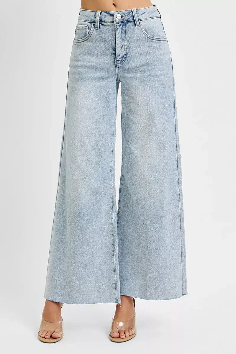 RISEN Full Size High Rise Ankle Wide Palazzo Jeans Plus Size - Trendsi - Flyclothing LLC