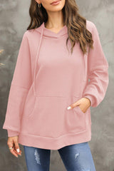 Waffle-Knit Long Sleeve Hoodie - Trendsi - Flyclothing LLC