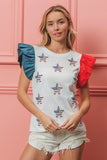 BiBi American Flag Sequin Stars Top - Trendsi