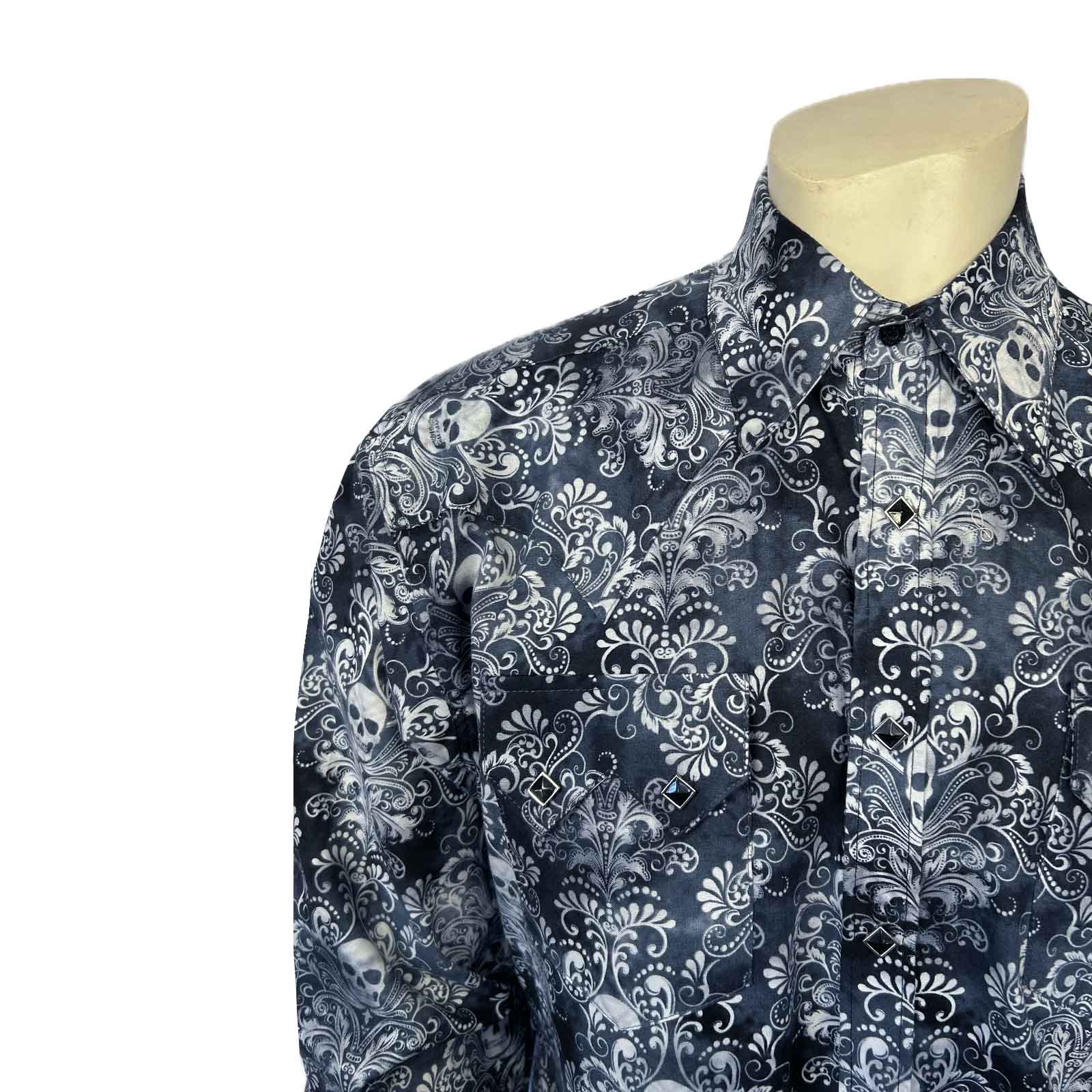 Rockmount Ranch Wear Men's Charcoal Skulls & Moths Print Western Shirt - Rockmount Clothing - Flyclothing LLC