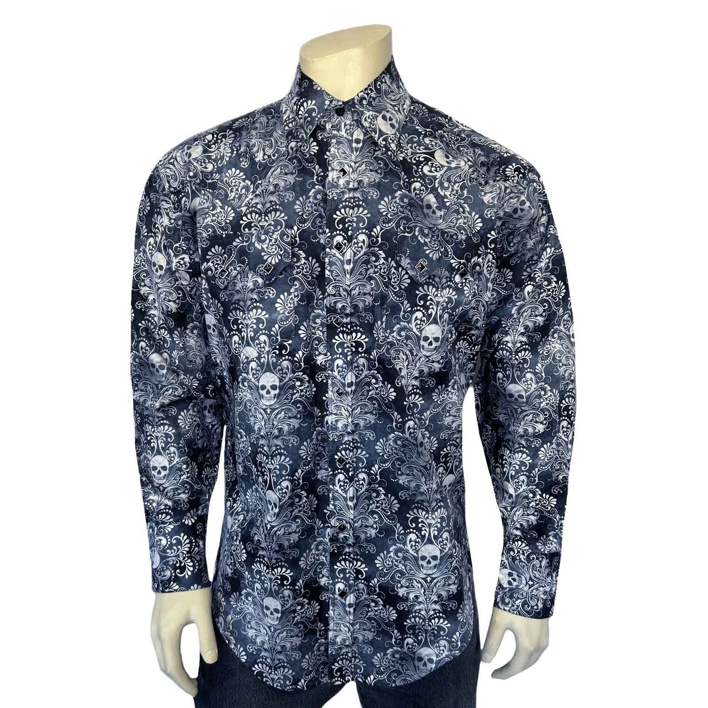 Rockmount Ranch Wear Men's Charcoal Skulls & Moths Print Western Shirt - Rockmount Clothing - Flyclothing LLC
