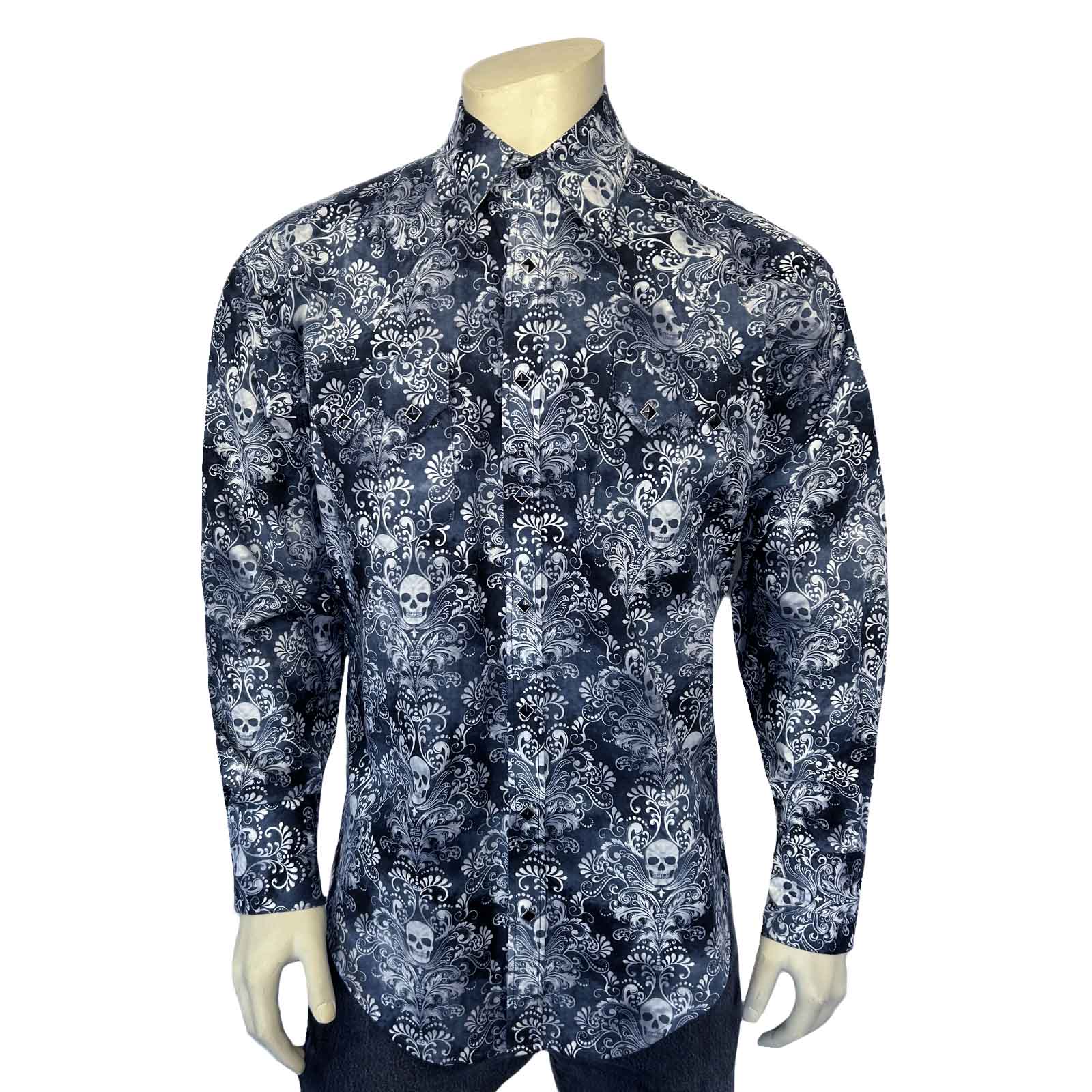 Rockmount Ranch Wear Men's Charcoal Skulls & Moths Print Western Shirt - Rockmount Clothing - Flyclothing LLC