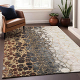 3' X 5' Ivory Gray And Gold Abstract Distressed Washable Area Rug With UV Protection - HomeRoots - Flyclothing LLC