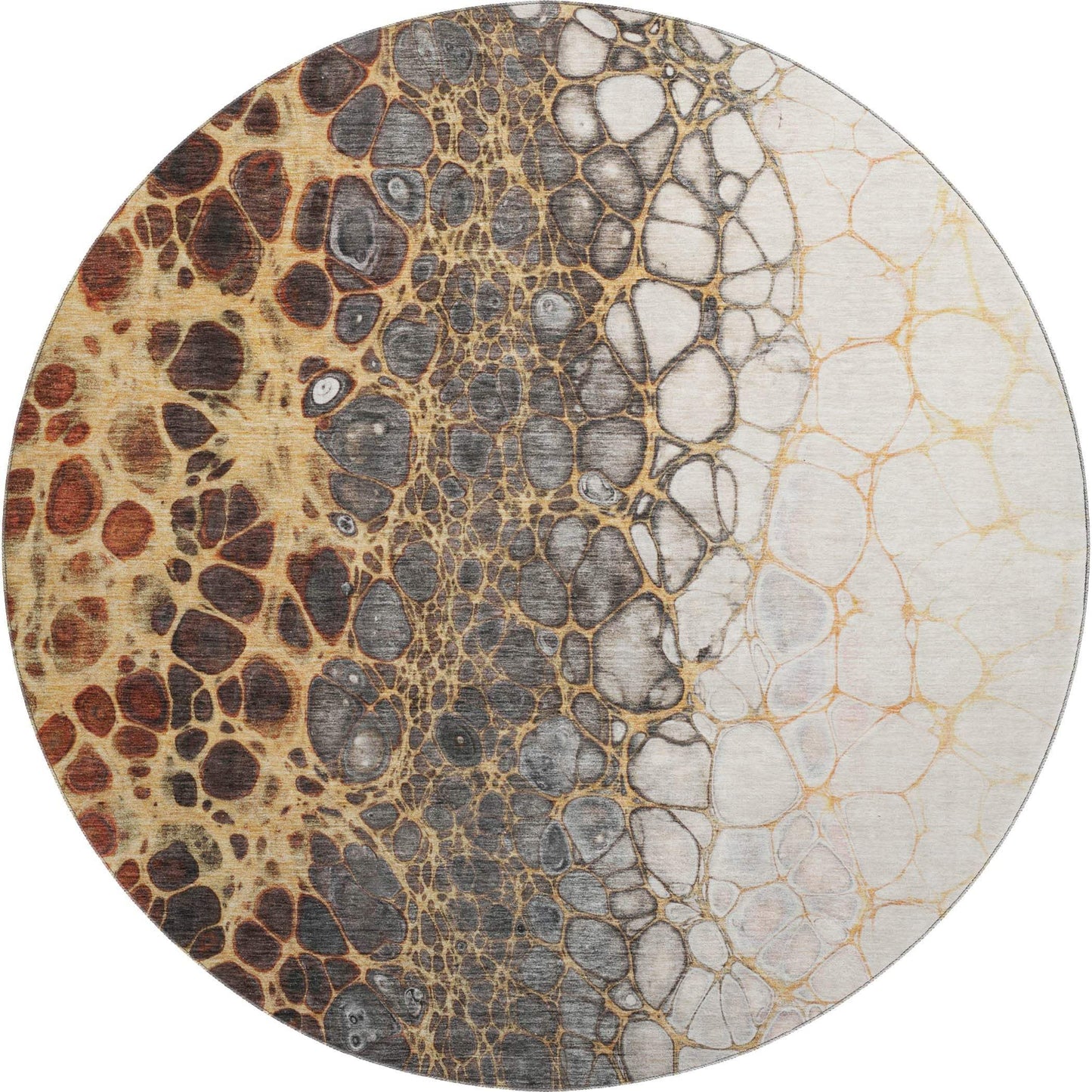 8' Ivory Gray And Gold Abstract Washable Round Rug With UV Protection - HomeRoots - Flyclothing LLC