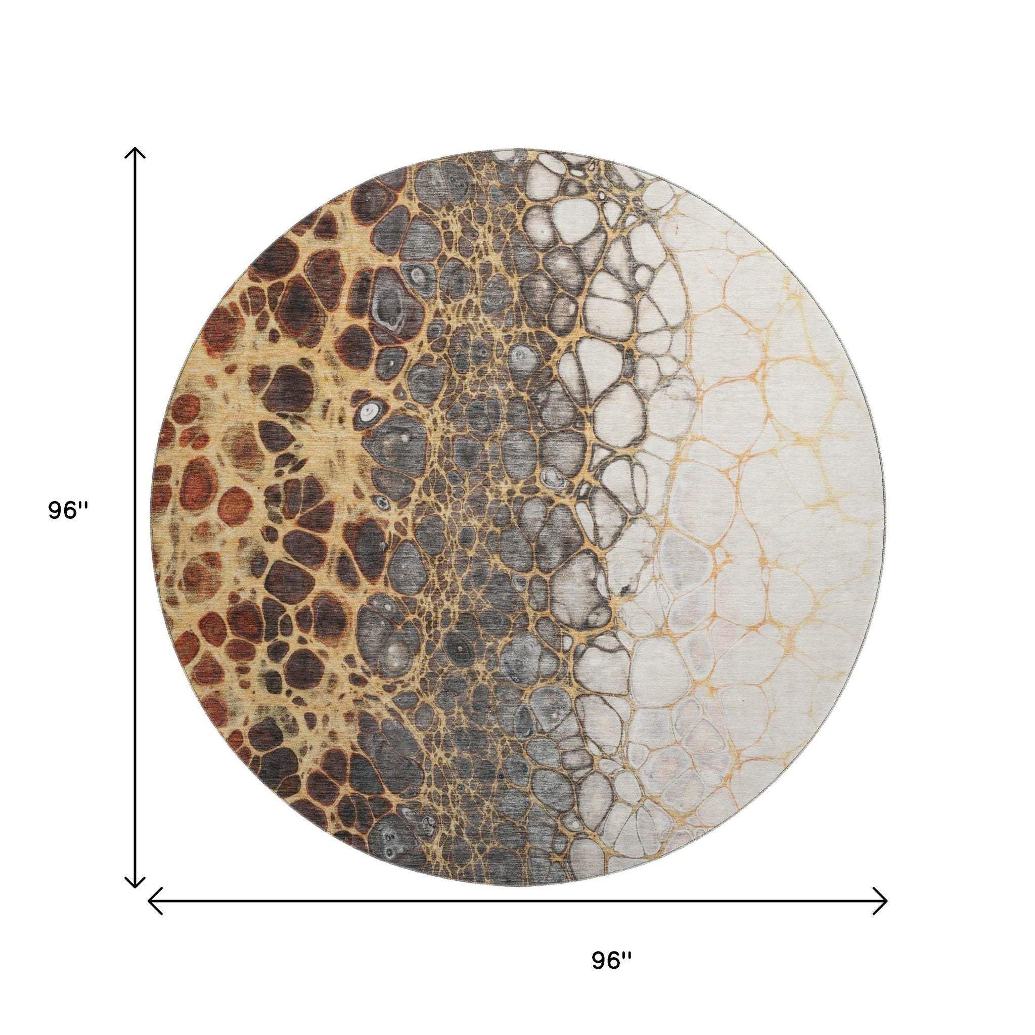 8' Ivory Gray And Gold Abstract Washable Round Rug With UV Protection - HomeRoots - Flyclothing LLC