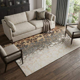 9' X 12' Ivory Gray And Gold Abstract Distressed Washable Area Rug With UV Protection - HomeRoots - Flyclothing LLC