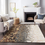10' X 14' Ivory Gray And Gold Abstract Distressed Washable Area Rug With UV Protection - HomeRoots - Flyclothing LLC