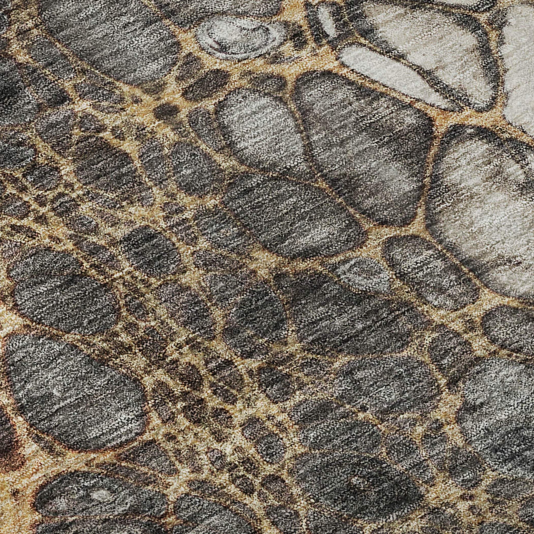 10' X 14' Ivory Gray And Gold Abstract Distressed Washable Area Rug With UV Protection - HomeRoots - Flyclothing LLC