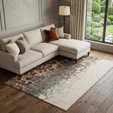 10' X 14' Ivory Gray And Gold Abstract Distressed Washable Area Rug With UV Protection - HomeRoots - Flyclothing LLC