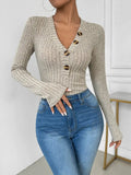 Perfee V-Neck Long Sleeve Bodysuit - Trendsi