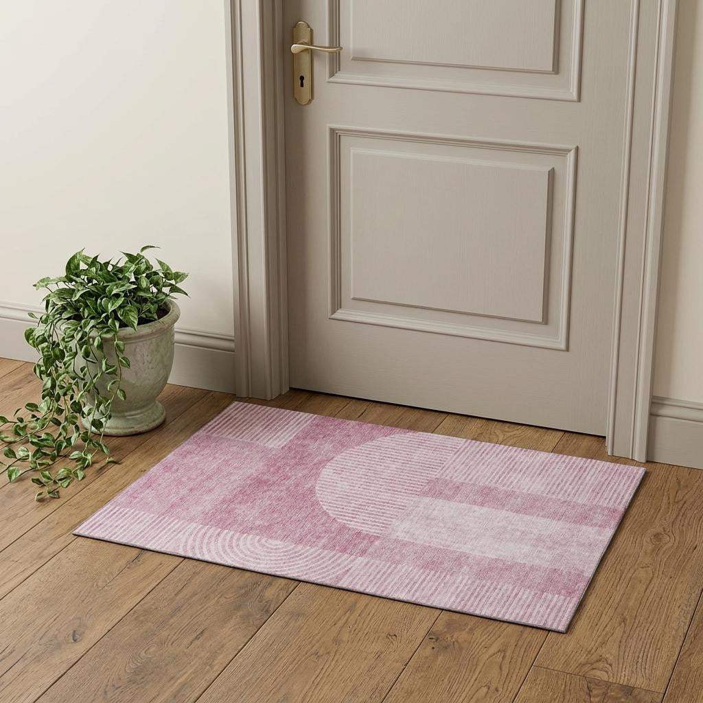3' X 5' Blush And Ivory Geometric Washable Area Rug With UV Protection - HomeRoots - Flyclothing LLC