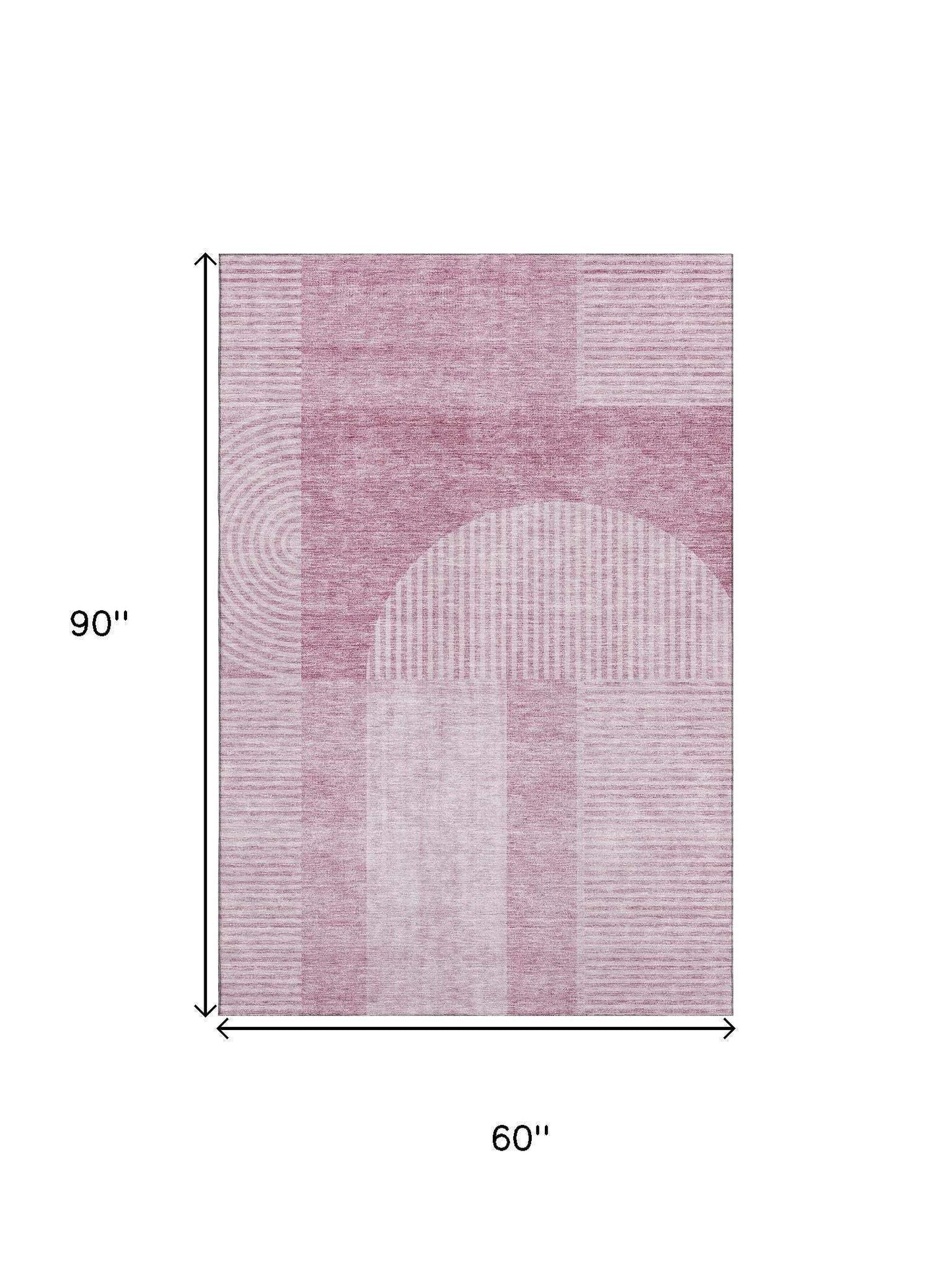 5' X 8' Blush And Ivory Geometric Washable Area Rug With UV Protection - HomeRoots - Flyclothing LLC