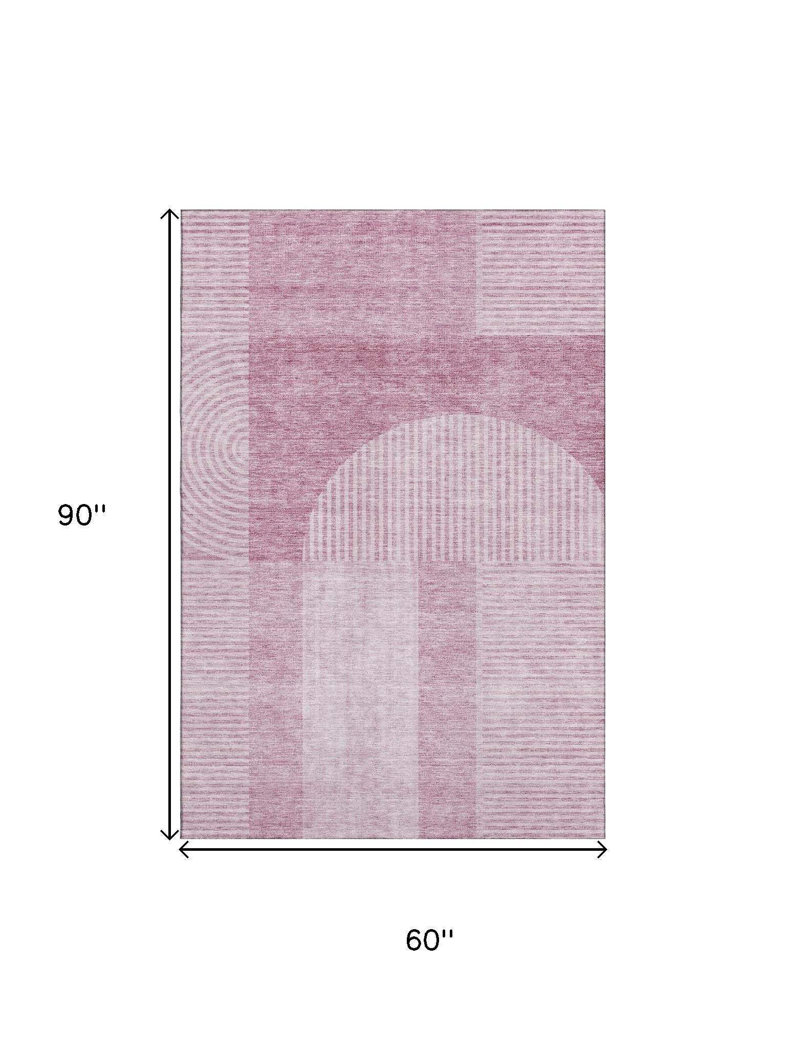 5' X 8' Blush And Ivory Geometric Washable Area Rug With UV Protection - HomeRoots - Flyclothing LLC