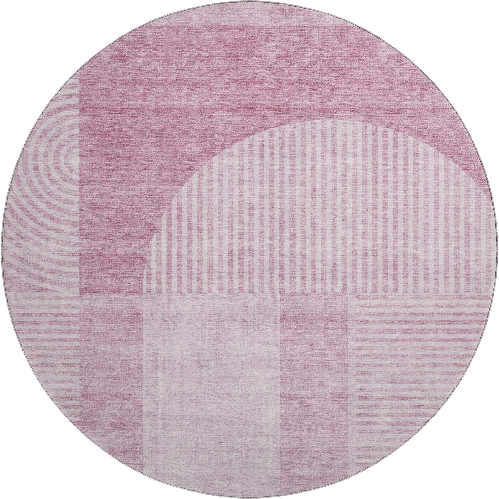 8' Blush And Ivory Geometric Washable Round Rug With UV Protection - HomeRoots - Flyclothing LLC