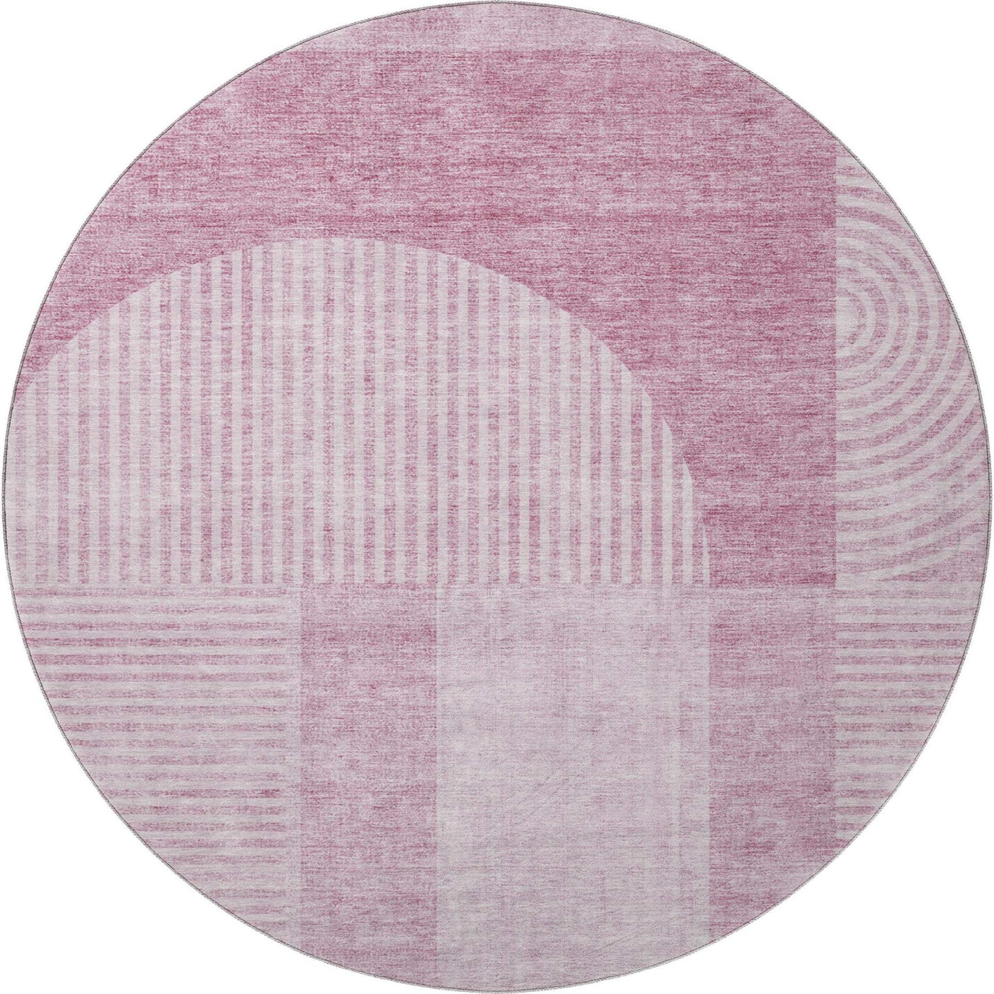 8' Blush And Ivory Geometric Washable Round Rug With UV Protection - HomeRoots - Flyclothing LLC