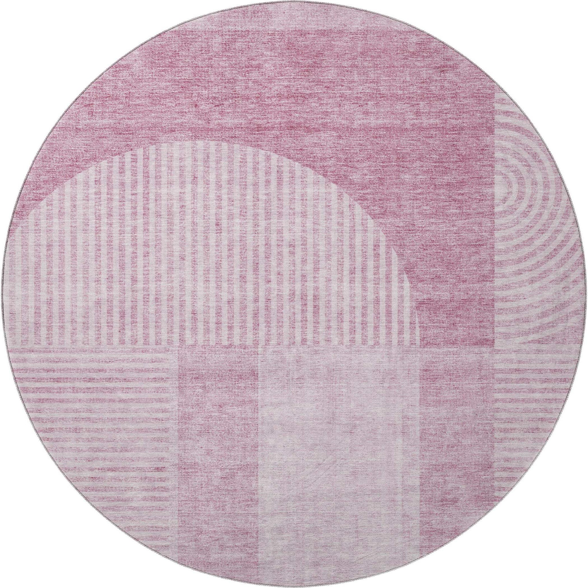 8' Blush And Ivory Geometric Washable Round Rug With UV Protection - HomeRoots - Flyclothing LLC