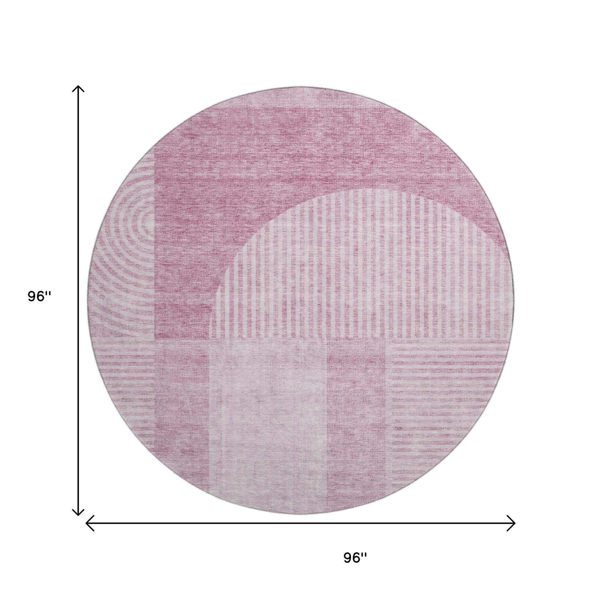 8' Blush And Ivory Geometric Washable Round Rug With UV Protection - HomeRoots - Flyclothing LLC