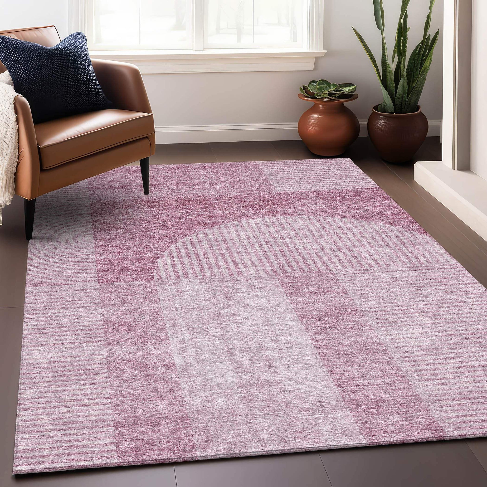 8' X 10' Blush And Ivory Geometric Washable Area Rug With UV Protection - HomeRoots - Flyclothing LLC