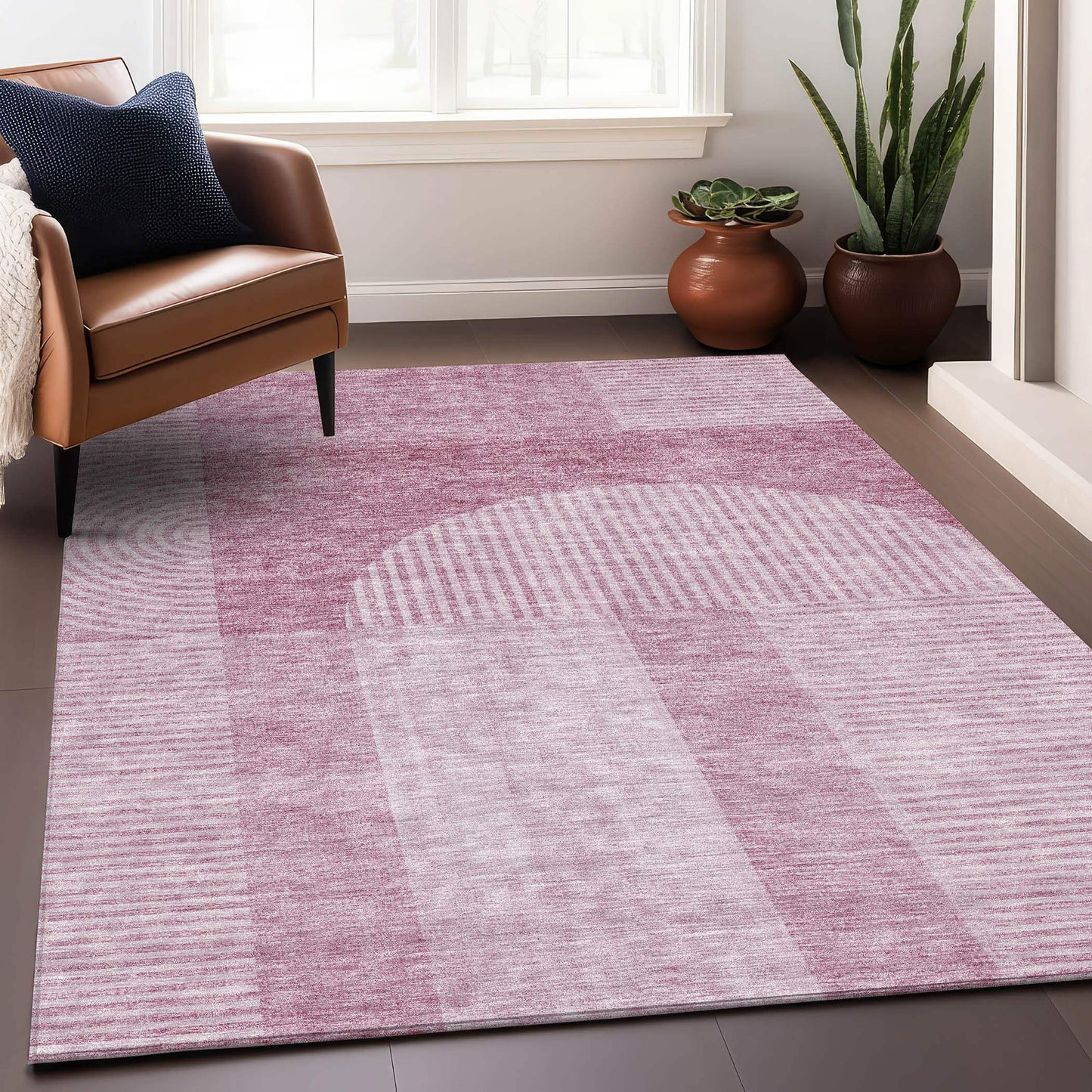 9' X 12' Blush And Ivory Geometric Washable Area Rug With UV Protection - HomeRoots - Flyclothing LLC