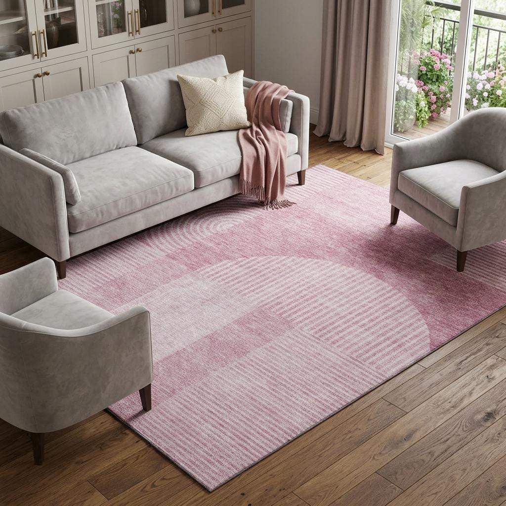 9' X 12' Blush And Ivory Geometric Washable Area Rug With UV Protection - HomeRoots - Flyclothing LLC