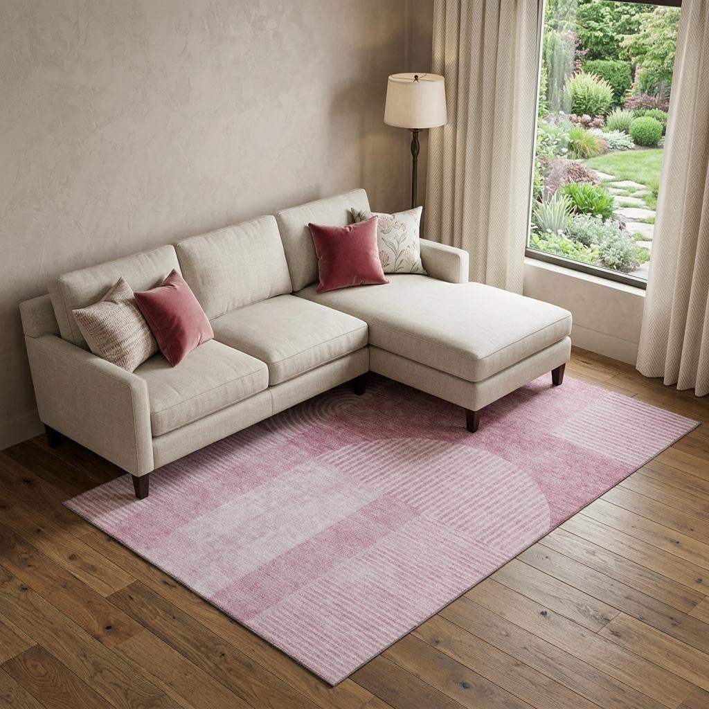 10' X 14' Blush And Ivory Geometric Washable Area Rug With UV Protection - HomeRoots - Flyclothing LLC