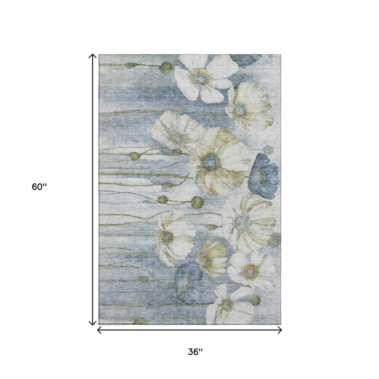 3' X 5' Blue Ivory And Gold Floral Washable Area Rug With UV Protection - HomeRoots - Flyclothing LLC
