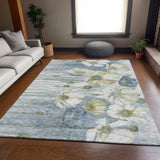 5' X 8' Blue Ivory And Gold Floral Washable Area Rug With UV Protection - HomeRoots - Flyclothing LLC