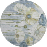 8' Blue Ivory And Gold Floral Washable Round Rug With UV Protection - HomeRoots - Flyclothing LLC