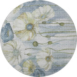 8' Blue Ivory And Gold Floral Washable Round Rug With UV Protection - HomeRoots - Flyclothing LLC