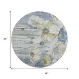 8' Blue Ivory And Gold Floral Washable Round Rug With UV Protection - HomeRoots - Flyclothing LLC