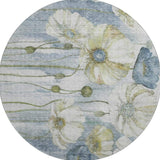 8' Blue Ivory And Gold Floral Washable Round Rug With UV Protection - HomeRoots - Flyclothing LLC