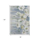 8' X 10' Blue Ivory And Gold Floral Washable Area Rug With UV Protection - HomeRoots - Flyclothing LLC