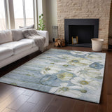 8' X 10' Blue Ivory And Gold Floral Washable Area Rug With UV Protection - HomeRoots - Flyclothing LLC