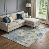 8' X 10' Blue Ivory And Gold Floral Washable Area Rug With UV Protection - HomeRoots - Flyclothing LLC