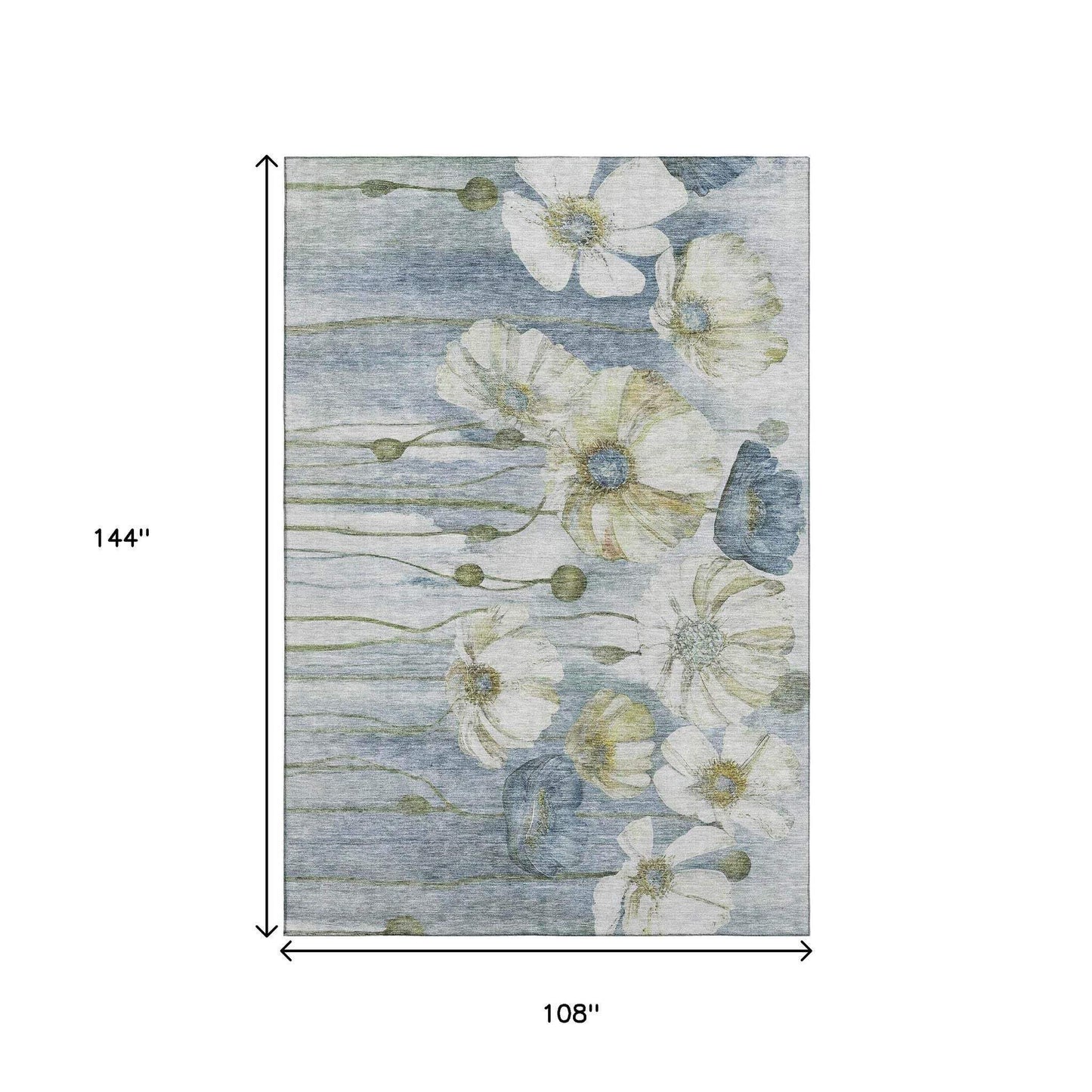 9' X 12' Blue Ivory And Gold Floral Washable Area Rug With UV Protection - HomeRoots - Flyclothing LLC