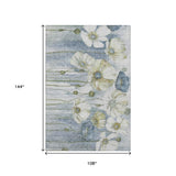 9' X 12' Blue Ivory And Gold Floral Washable Area Rug With UV Protection - HomeRoots - Flyclothing LLC