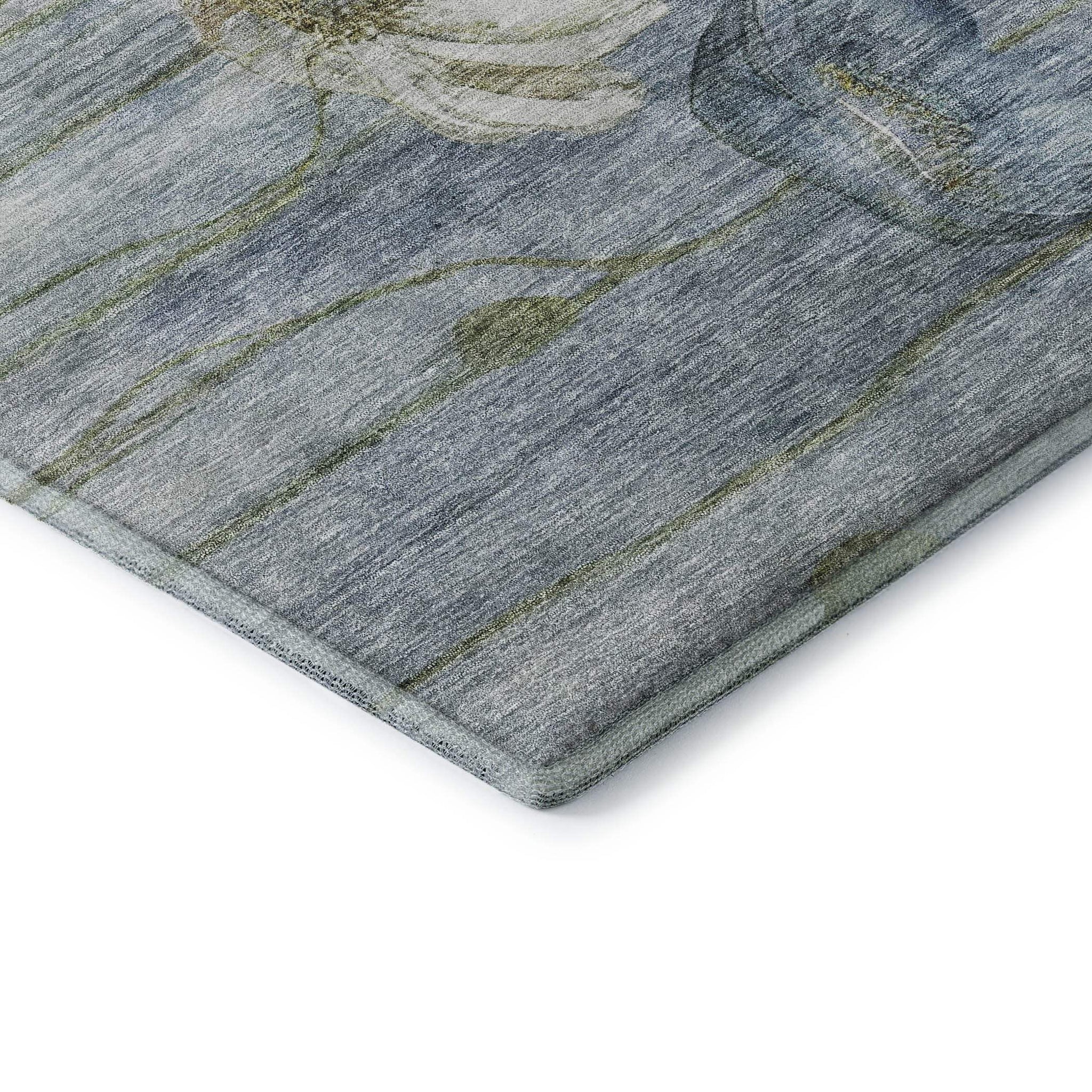 9' X 12' Blue Ivory And Gold Floral Washable Area Rug With UV Protection - HomeRoots - Flyclothing LLC