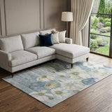 9' X 12' Blue Ivory And Gold Floral Washable Area Rug With UV Protection - HomeRoots - Flyclothing LLC