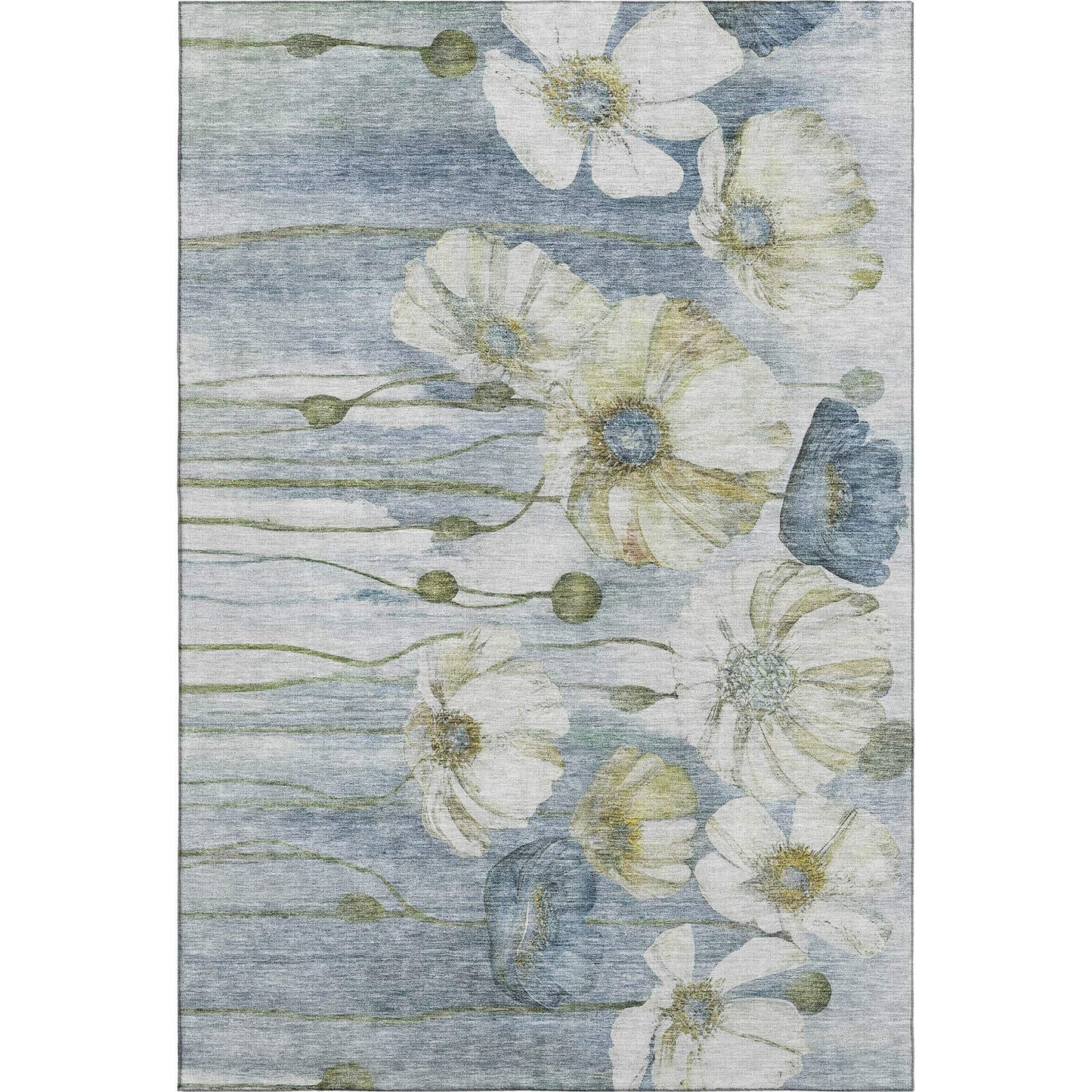 10' X 14' Blue Ivory And Gold Floral Washable Area Rug With UV Protection - HomeRoots - Flyclothing LLC
