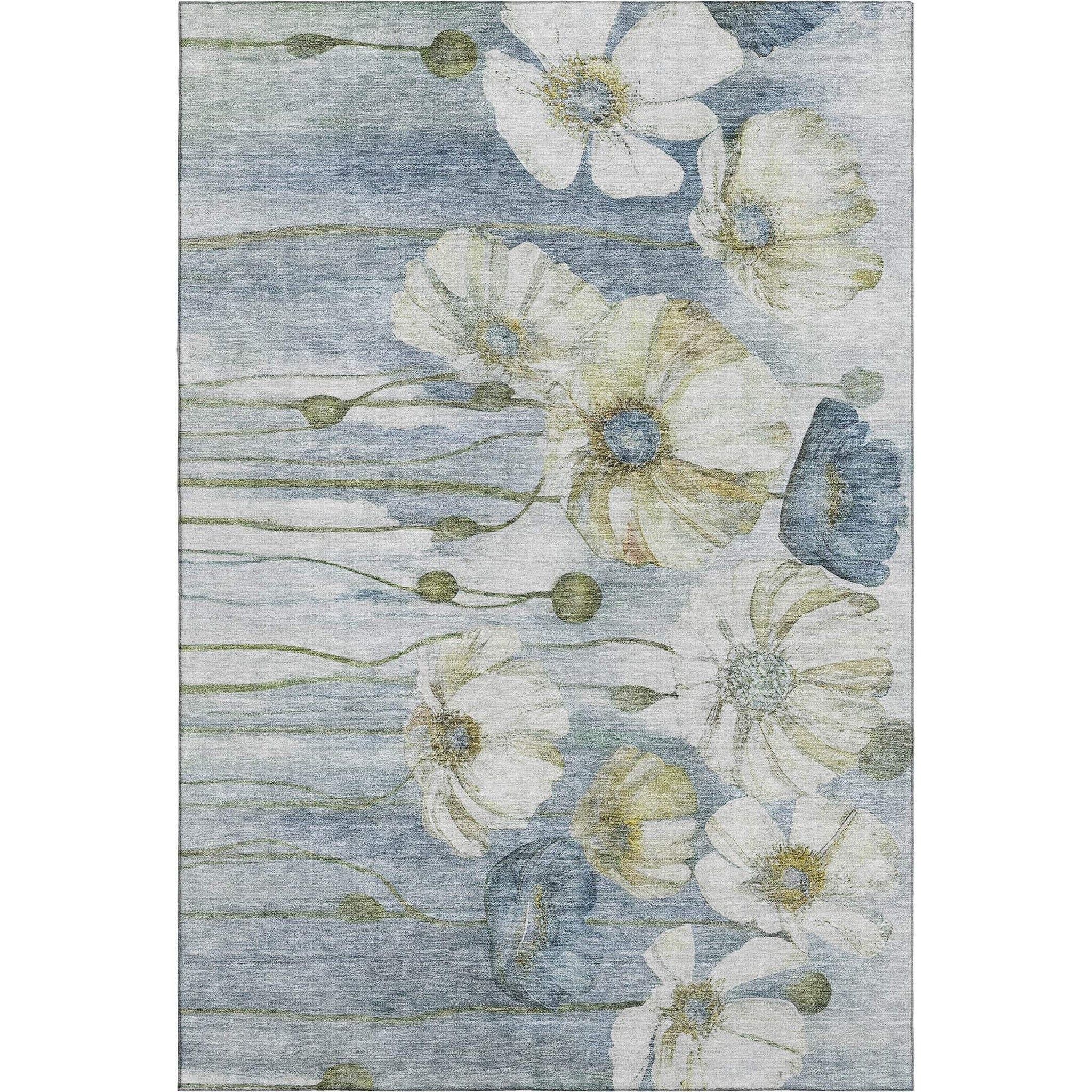 10' X 14' Blue Ivory And Gold Floral Washable Area Rug With UV Protection - HomeRoots - Flyclothing LLC