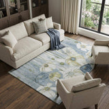10' X 14' Blue Ivory And Gold Floral Washable Area Rug With UV Protection - HomeRoots - Flyclothing LLC