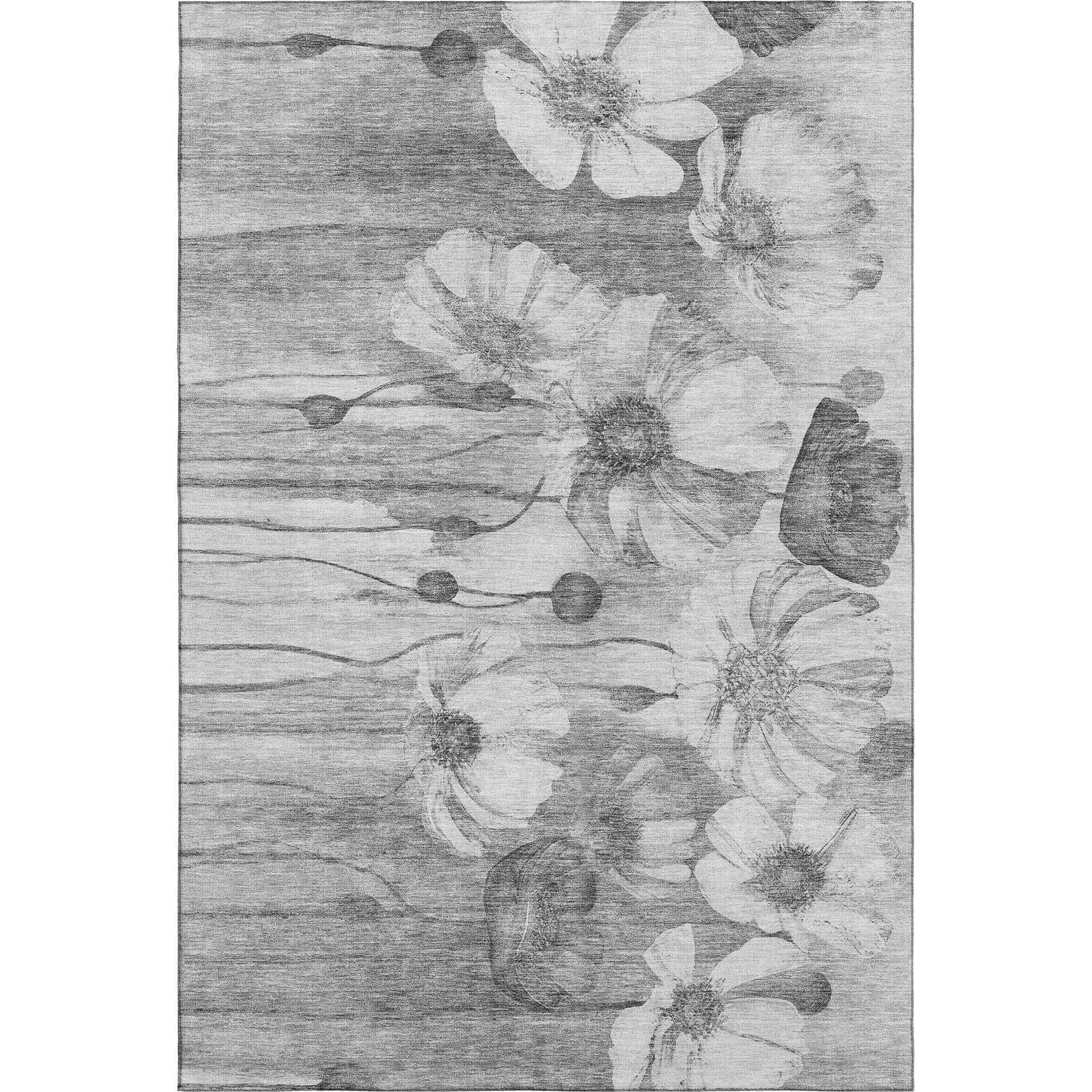 5' X 8' Gray And Silver Floral Washable Area Rug With UV Protection - HomeRoots - Flyclothing LLC
