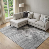 8' X 10' Gray And Silver Floral Washable Area Rug With UV Protection - HomeRoots - Flyclothing LLC