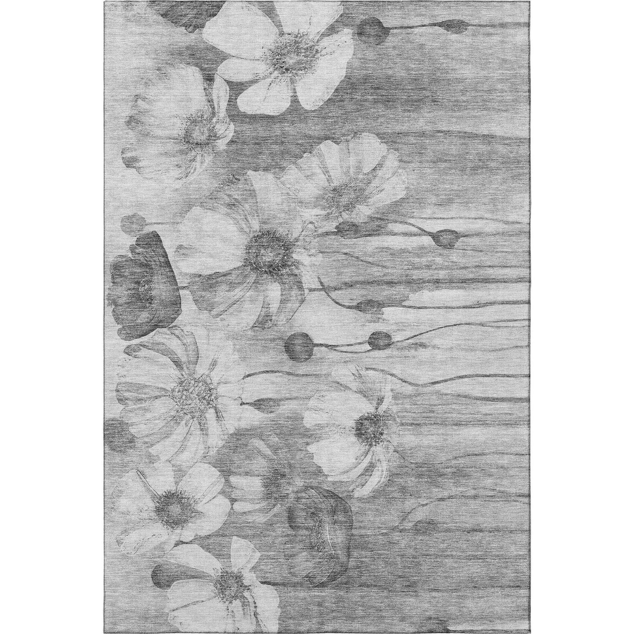 8' X 10' Gray And Silver Floral Washable Area Rug With UV Protection - HomeRoots - Flyclothing LLC