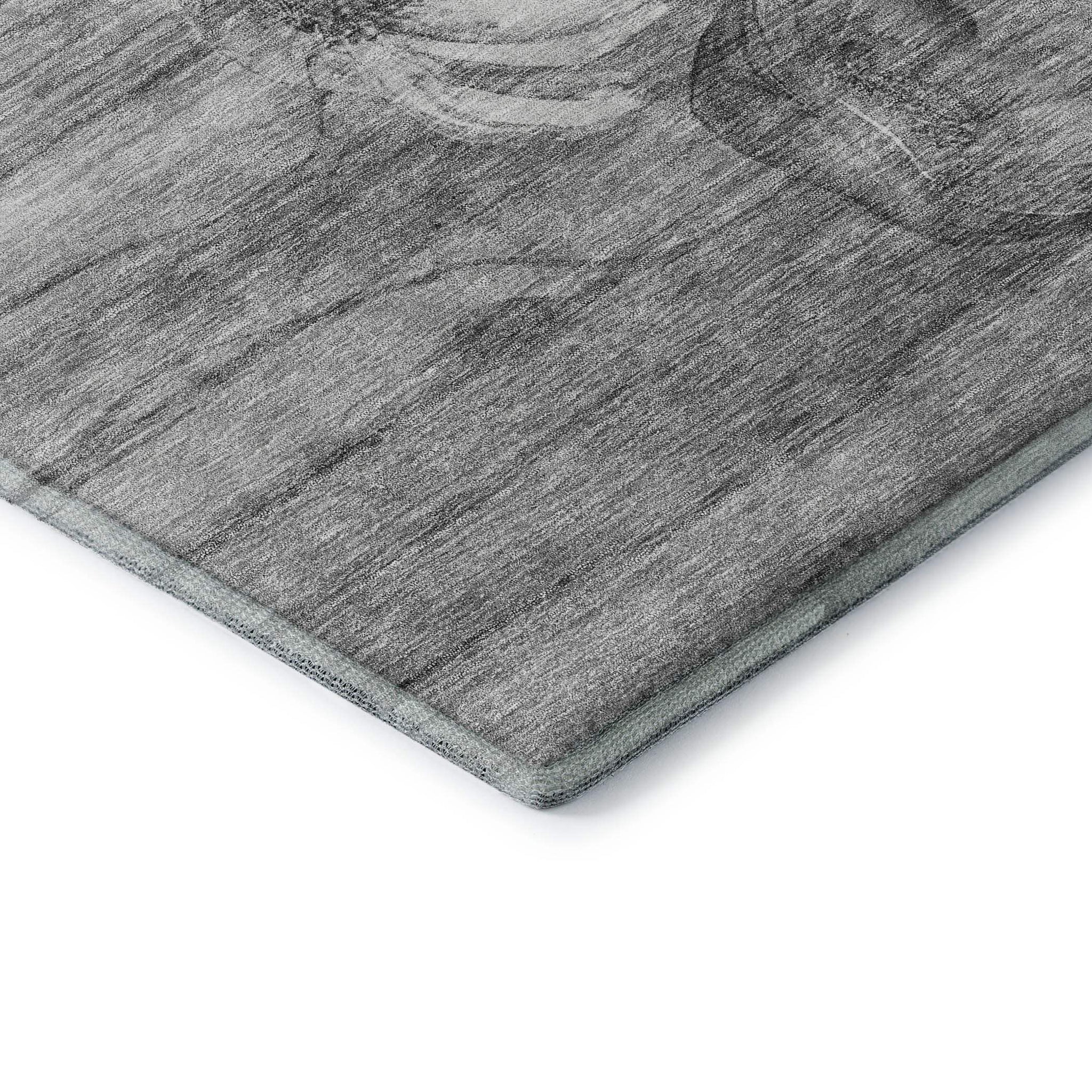 9' X 12' Gray And Silver Floral Washable Area Rug With UV Protection - HomeRoots - Flyclothing LLC