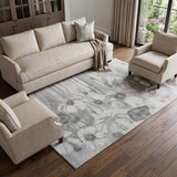 9' X 12' Gray And Silver Floral Washable Area Rug With UV Protection - HomeRoots - Flyclothing LLC