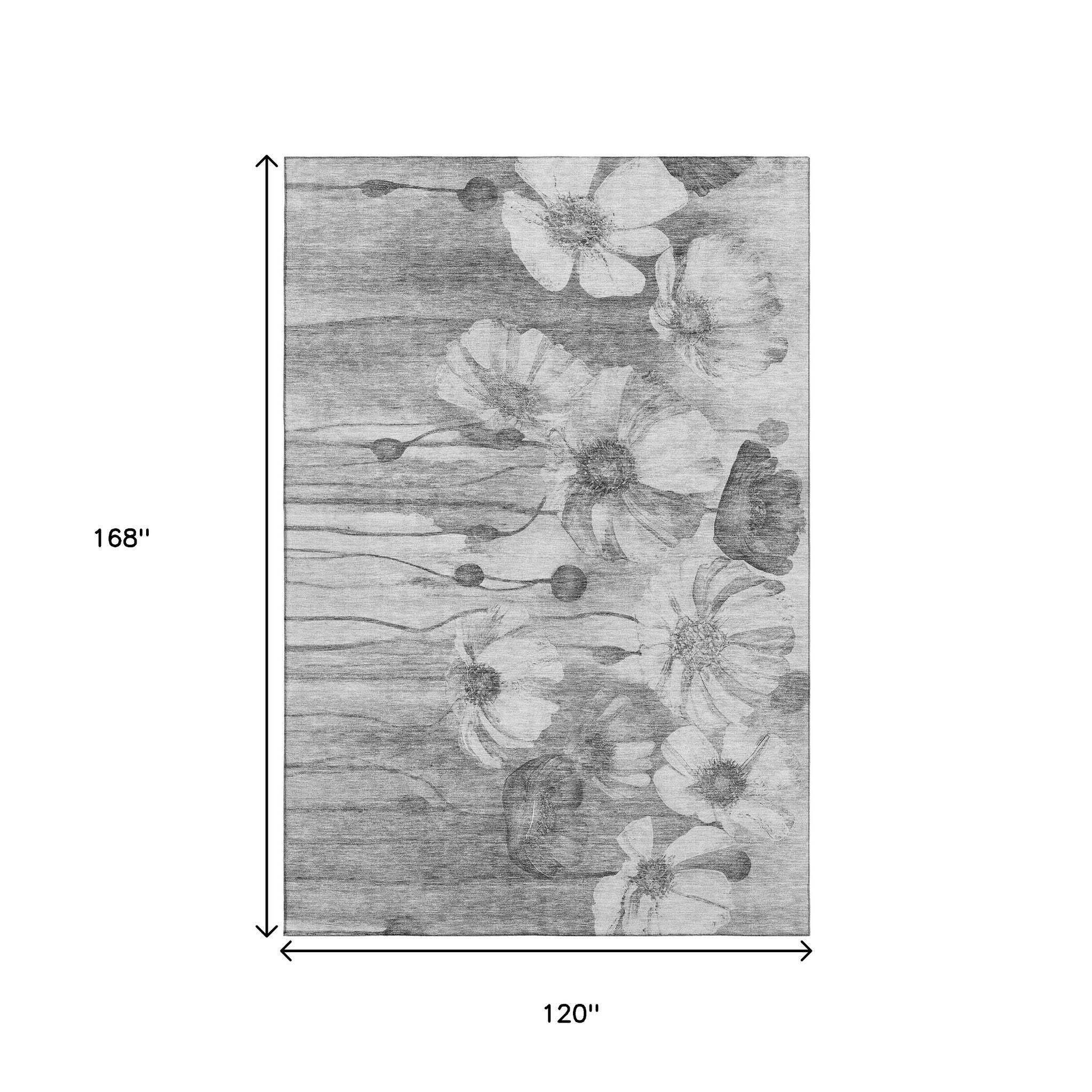 10' X 14' Gray And Silver Floral Washable Area Rug With UV Protection - HomeRoots - Flyclothing LLC